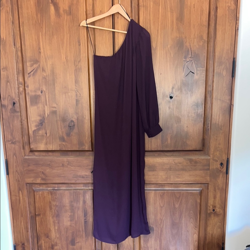 Elegant Krisa One-Shoulder Long Sleeve Maxi Dress in Rich Purple